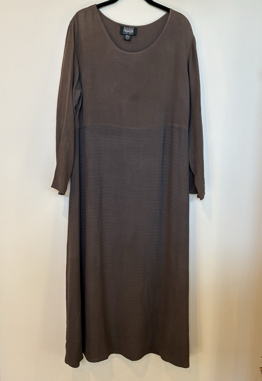 Vintage Eileen Fisher Minimalist Textured Shift Dress Silk Taupe Size M/L